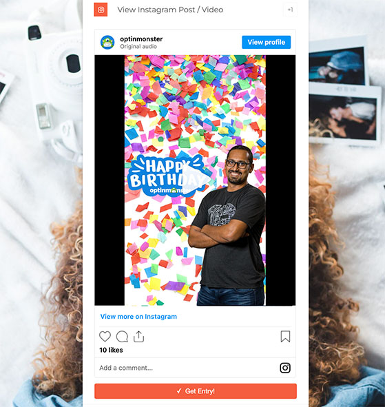 embedded instagram video post inside RafflePress giveaway widget