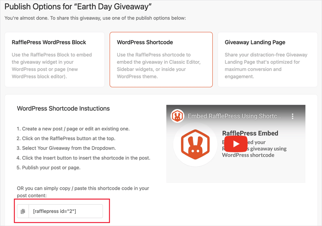 RafflePress shortcode