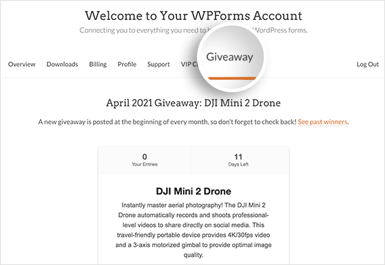 WPForms monthly members only giveaway